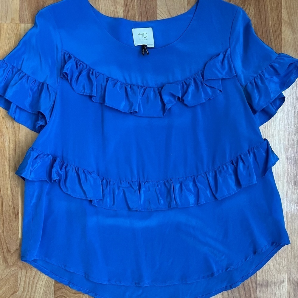 EUC Anthropologie Silk Short Sleeve Royal Blue Blouse sz S